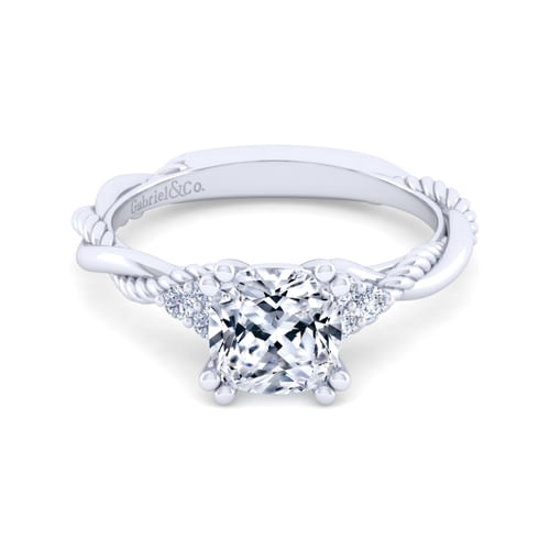 14K White Gold Twisted Cushion Cut Diamond Engagement Ring