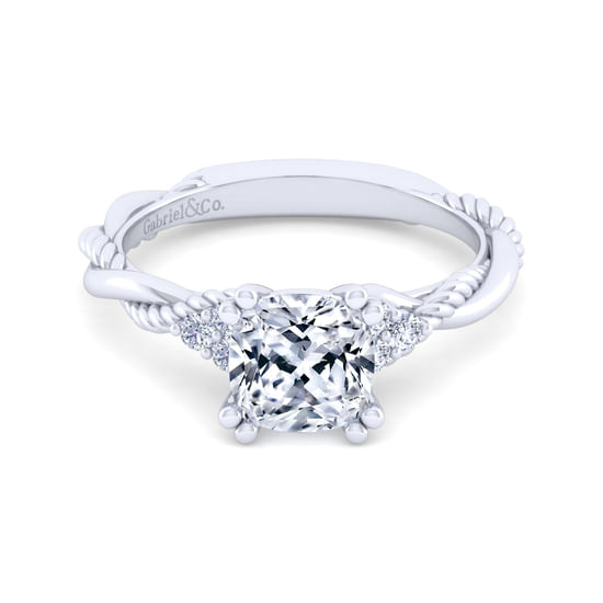 Gabriel - 14K White Gold Twisted Cushion Cut Diamond Engagement Ring