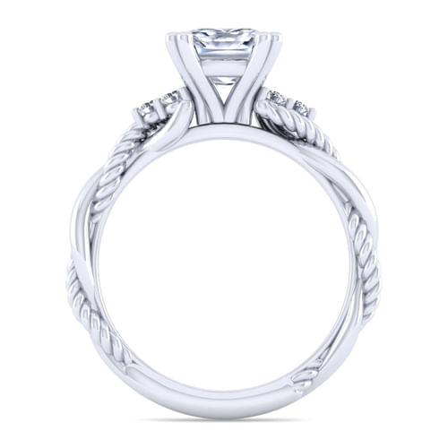 14K White Gold Twisted Cushion Cut Diamond Engagement Ring