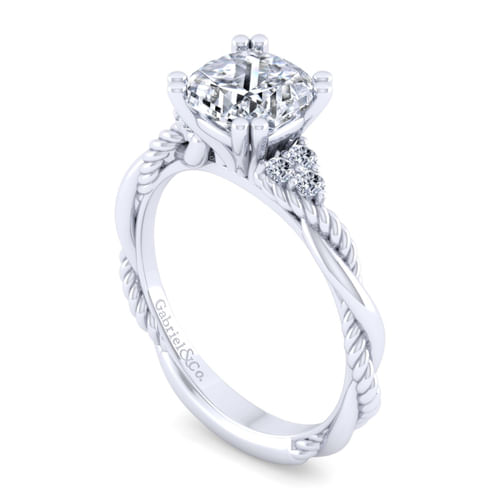 14K White Gold Twisted Cushion Cut Diamond Engagement Ring