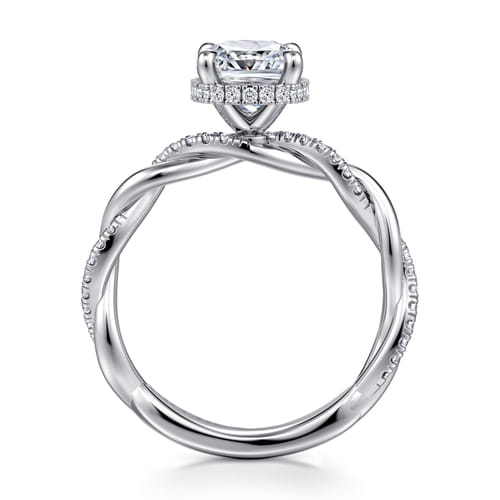14K White Gold Twisted Cushion Halo Diamond Engagement Ring