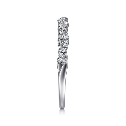 14K White Gold Twisted Diamond Band Ring