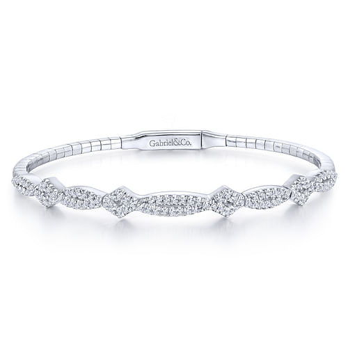 14K White Gold Twisted Diamond Bangle