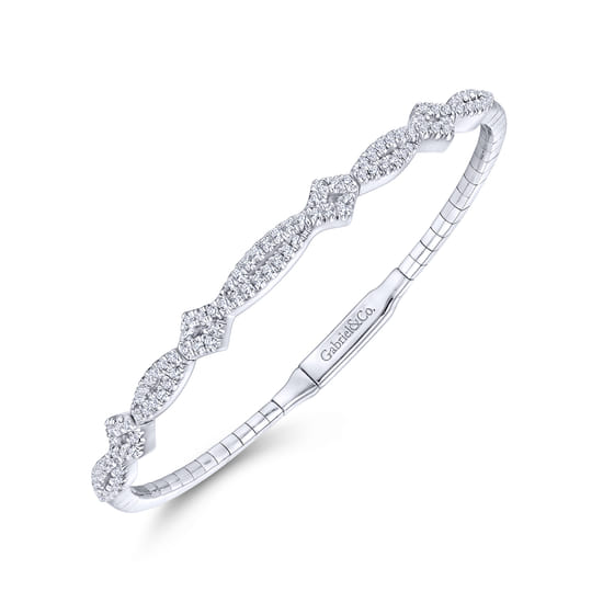 14K White Gold Twisted Diamond Bangle angle 2