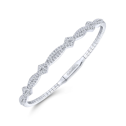 14K White Gold Twisted Diamond Bangle