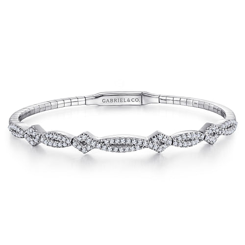 14K White Gold Twisted Diamond Bangle