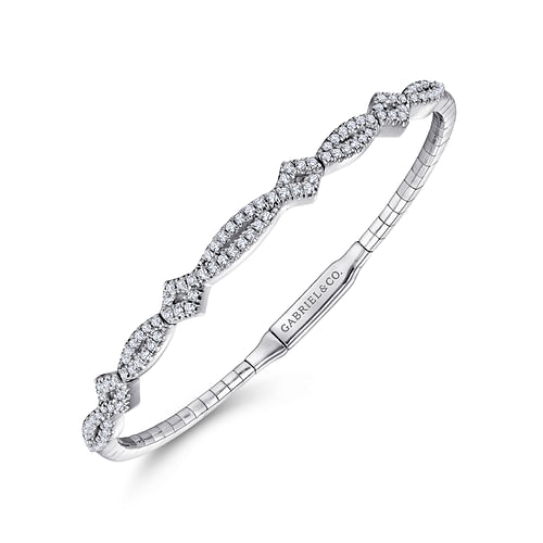 14K White Gold Twisted Diamond Bangle