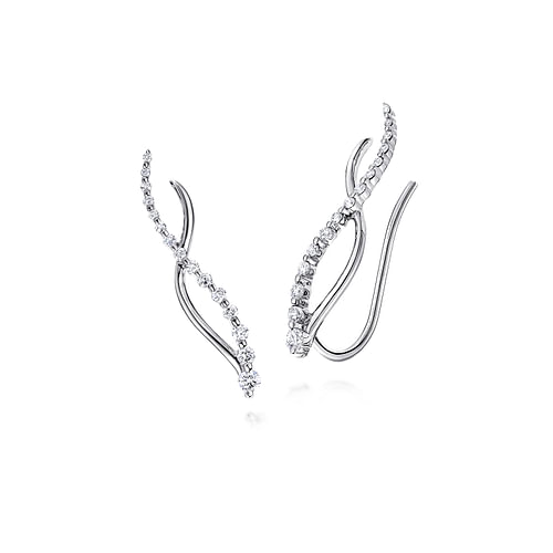 14K White Gold Twisted Diamond Ear Climber Earrings