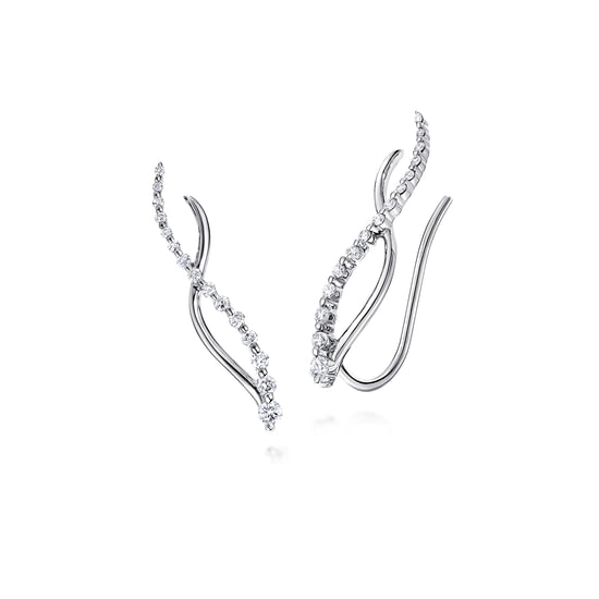 Gabriel - 14K White Gold Twisted Diamond Ear Climber Earrings