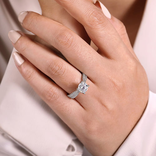 14K White Gold Twisted Diamond Engagement Ring