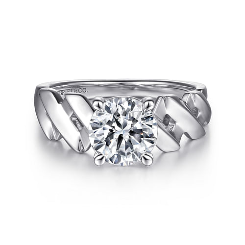 14K White Gold Twisted Diamond Engagement Ring