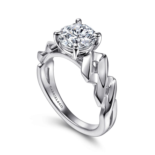 14K White Gold Twisted Diamond Engagement Ring