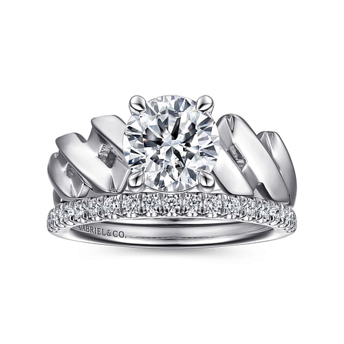 14K White Gold Twisted Diamond Engagement Ring