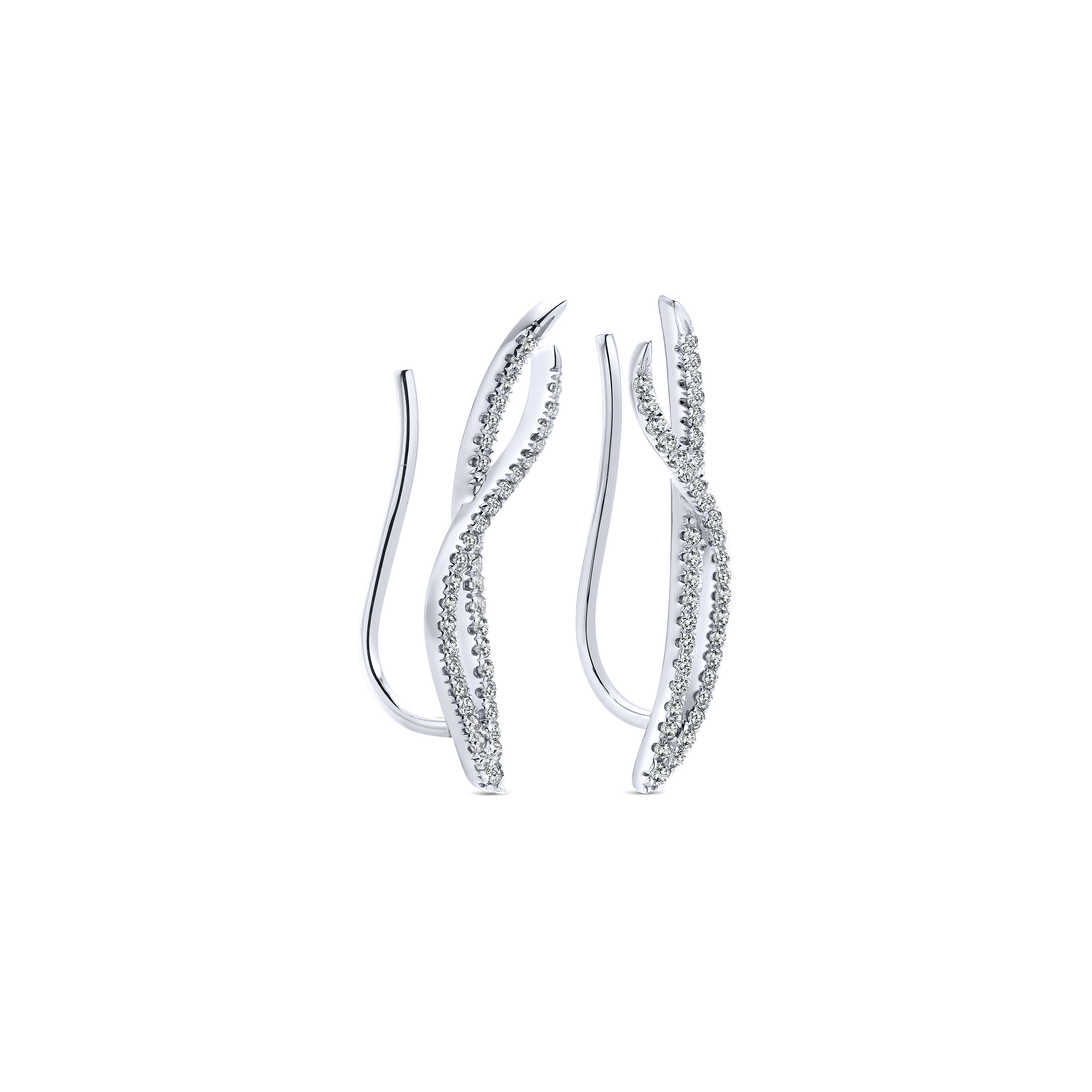 14K White Gold Twisted Diamond Ribbon Ear Climber Earrings