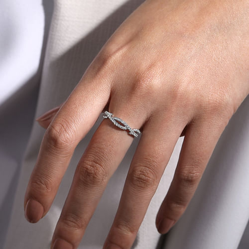 14K White Gold Twisted Diamond Ring