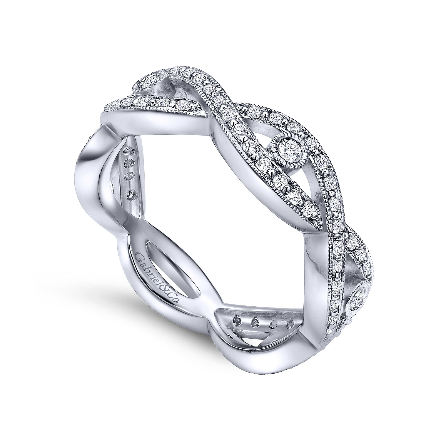 14K White Gold Twisted Diamond Ring