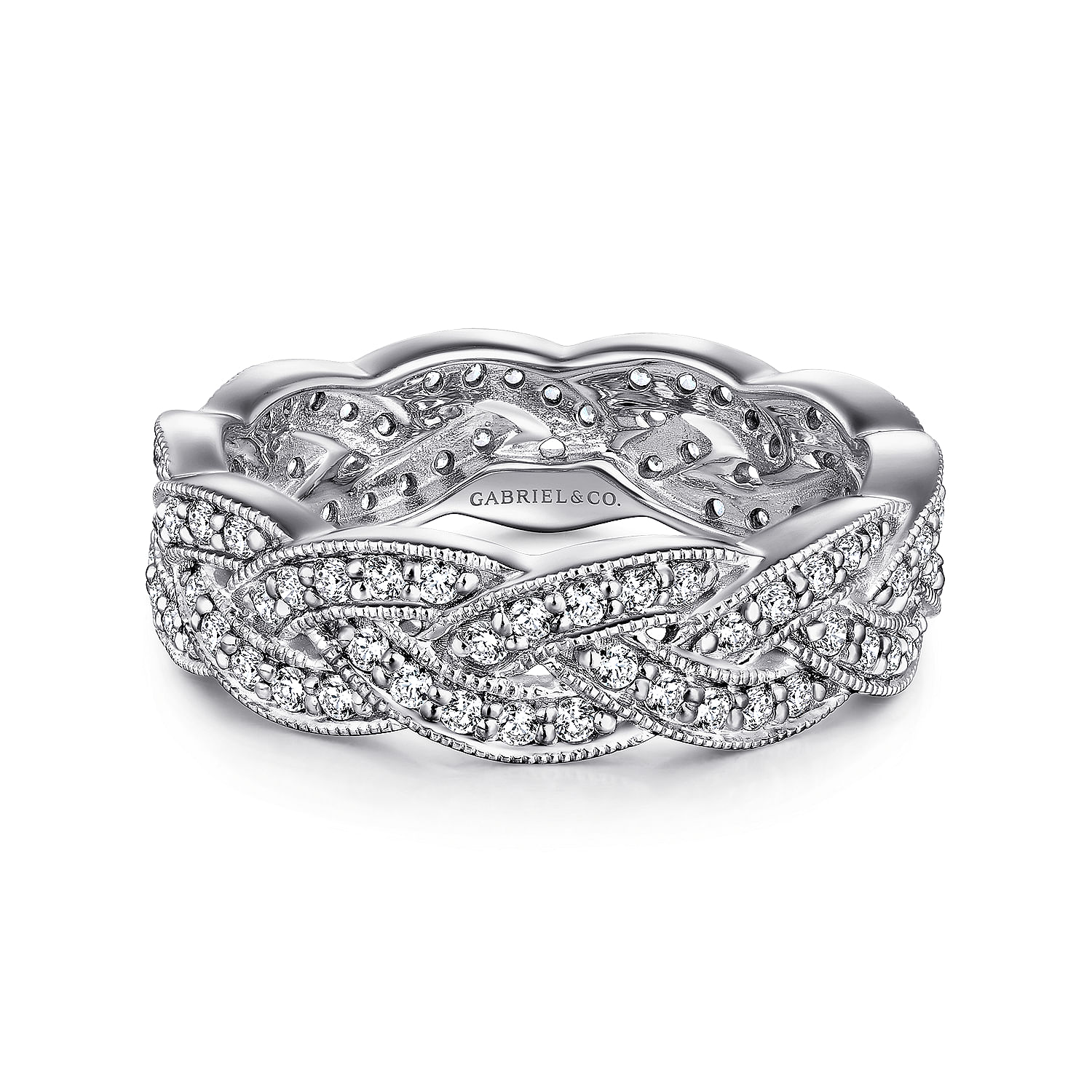 14K White Gold Twisted Diamond Rows Eternity Ring
