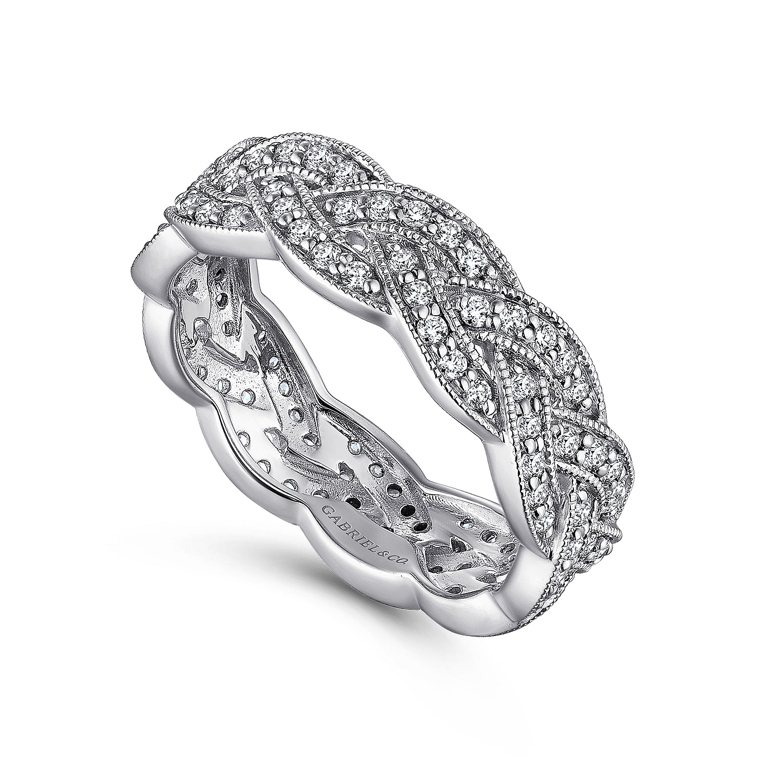 14K White Gold Twisted Diamond Rows Eternity Ring