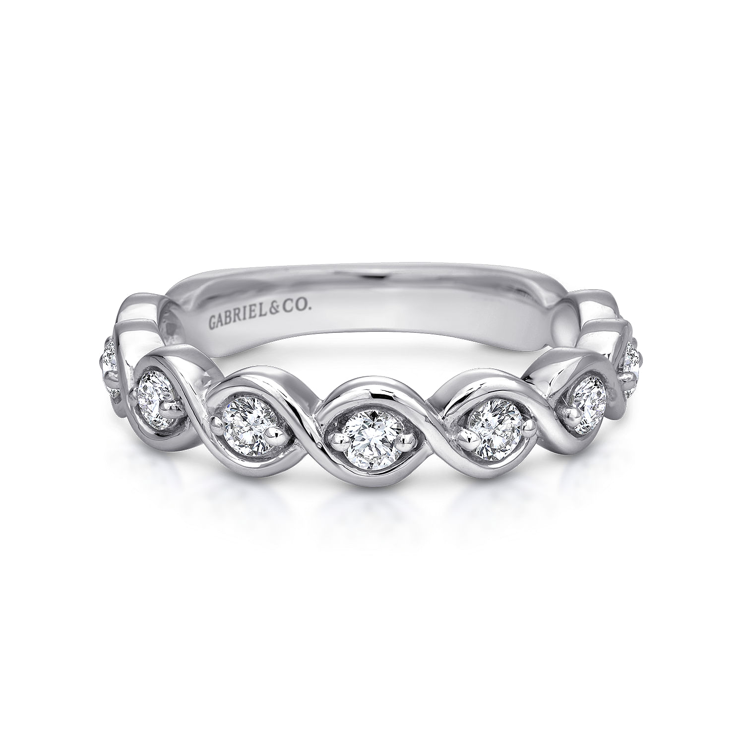 14K White Gold Twisted Diamond Stackable Band