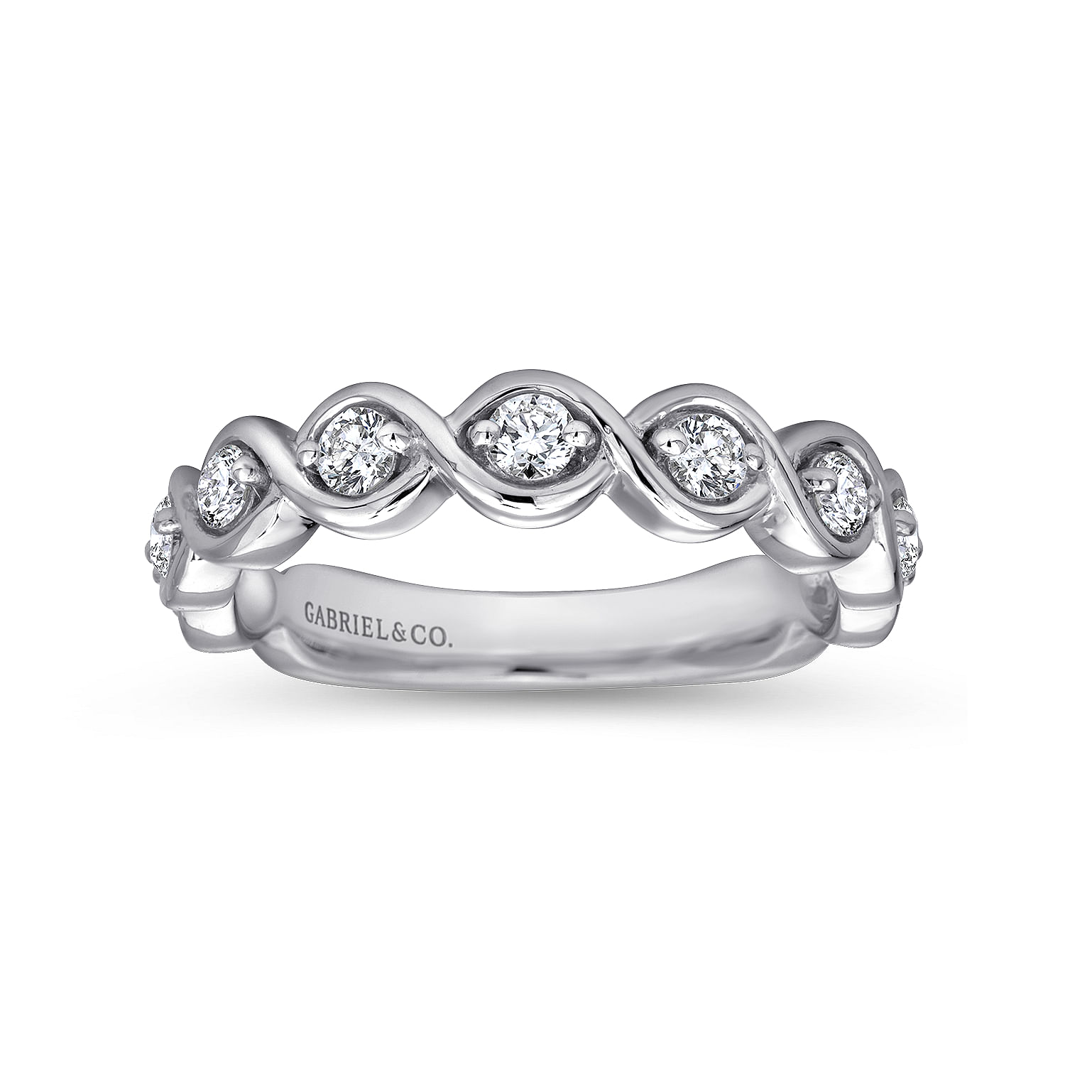 14K White Gold Twisted Diamond Stackable Band