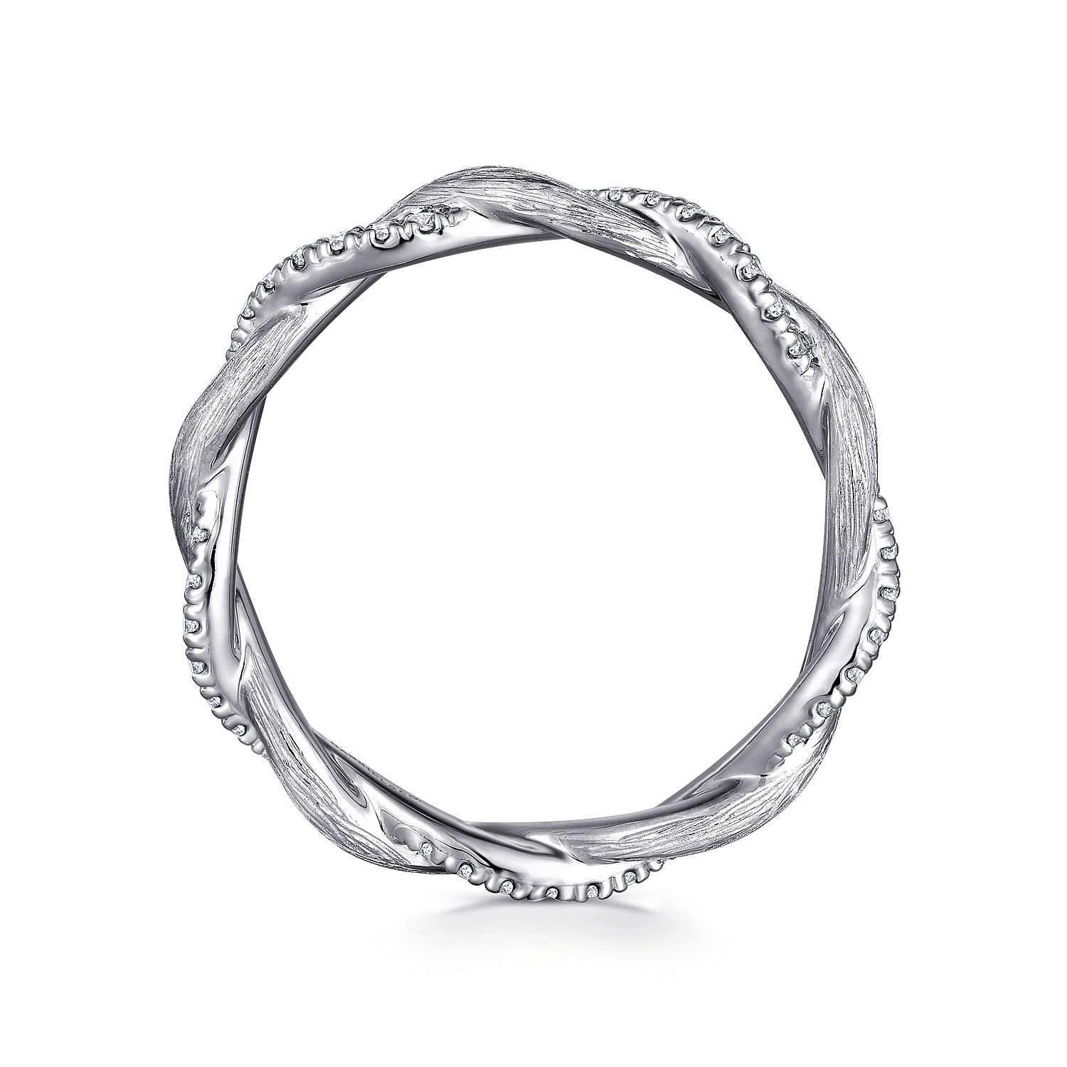 14K White Gold Twisted Diamond Stackable Ring