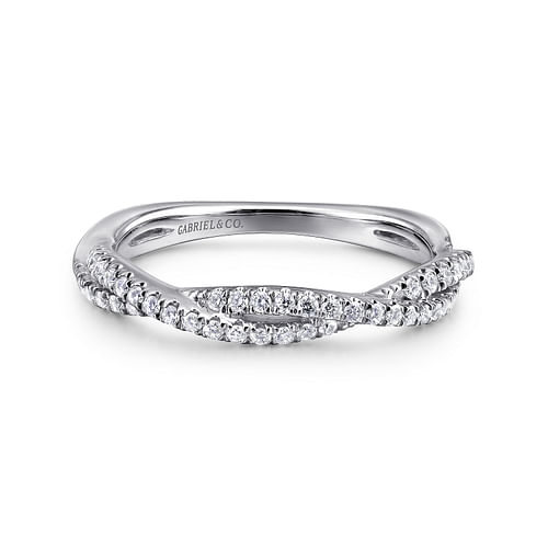 14K White Gold Twisted Diamond Stackable Ring