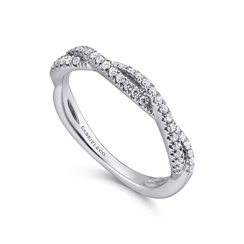 14K White Gold Twisted Diamond Stackable Ring