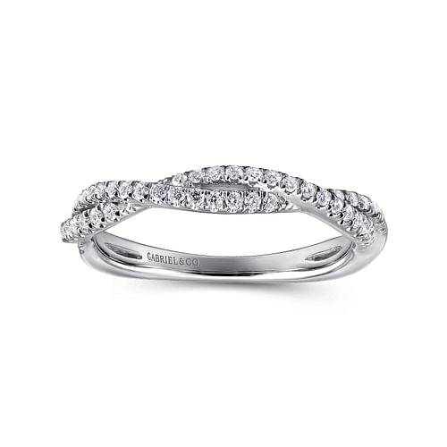 14K White Gold Twisted Diamond Stackable Ring