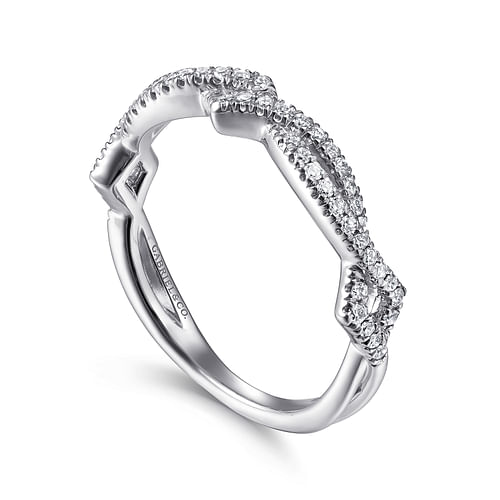 14K White Gold Twisted Diamond Stackable Ring