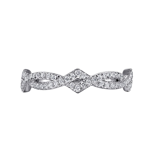 14K White Gold Twisted Diamond Stackable Ring