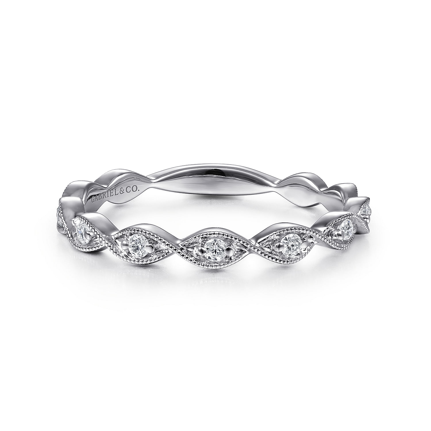 Gabriel - 14K White Gold Twisted Diamond Stackable Ring