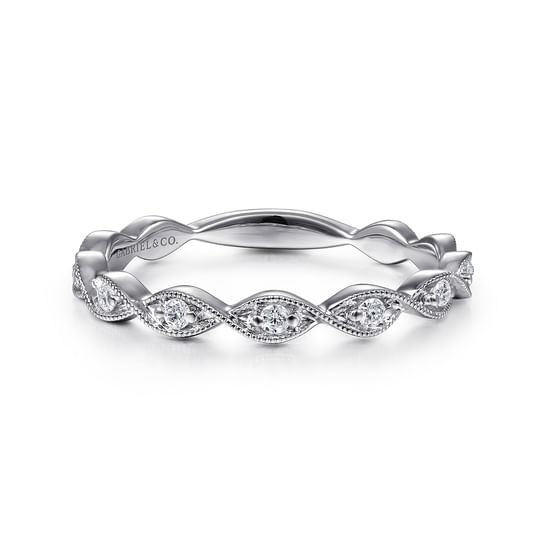 Gabriel - 14K White Gold Twisted Diamond Stackable Ring