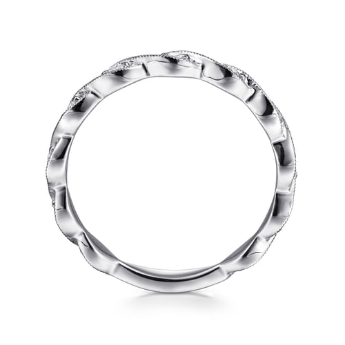 14K White Gold Twisted Diamond Stackable Ring