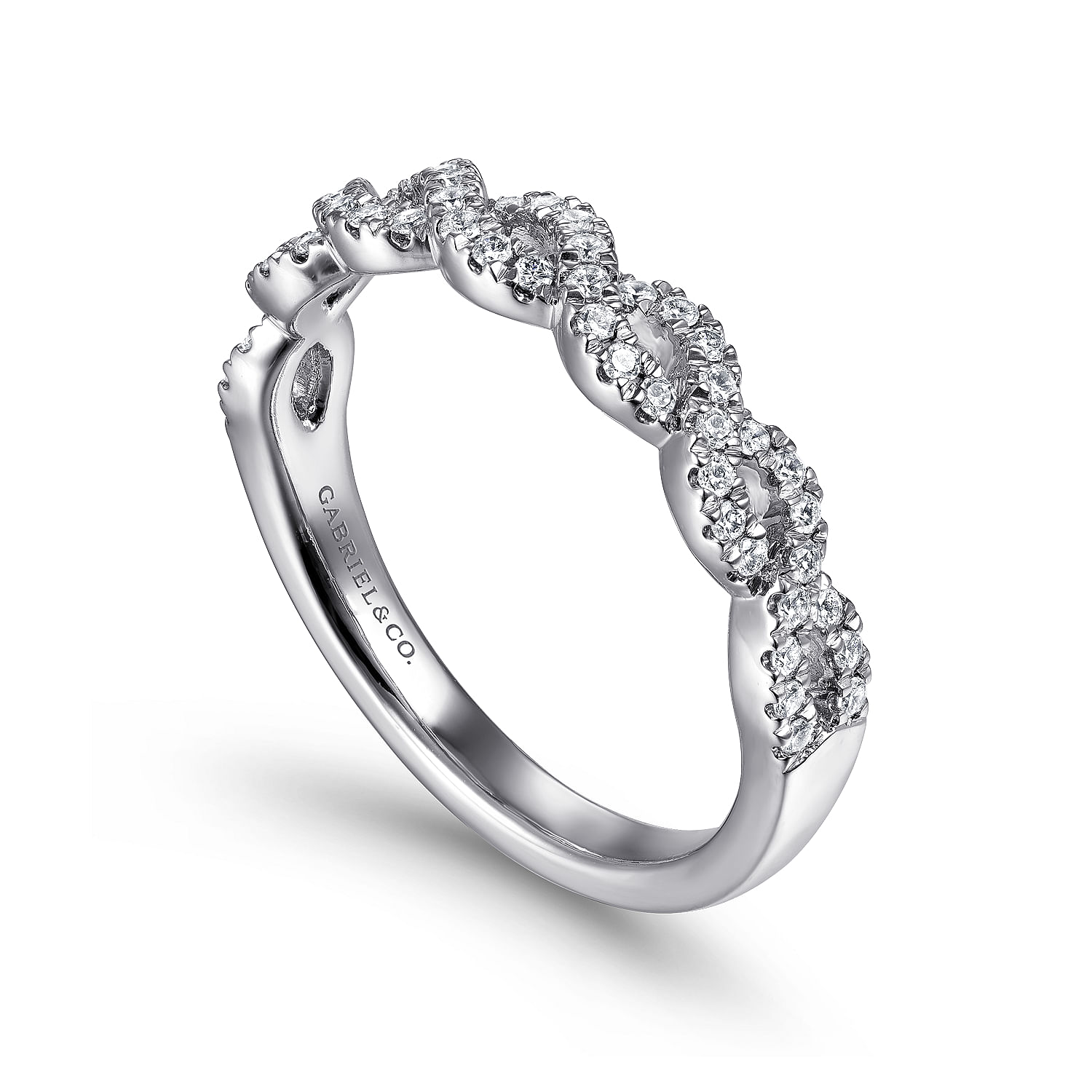 14K White Gold Twisted Diamond Stackable Ring
