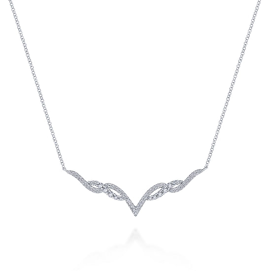 Gabriel - 14K White Gold Twisted Diamond V Bar Necklace