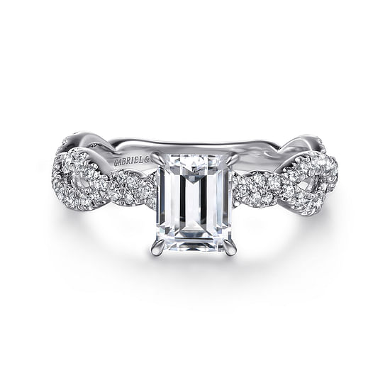 Gabriel - 14K White Gold Twisted Emerald Cut Diamond Engagement Ring