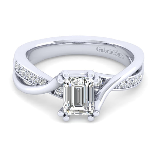 Gabriel - 14K White Gold Twisted Emerald Cut Diamond Engagement Ring