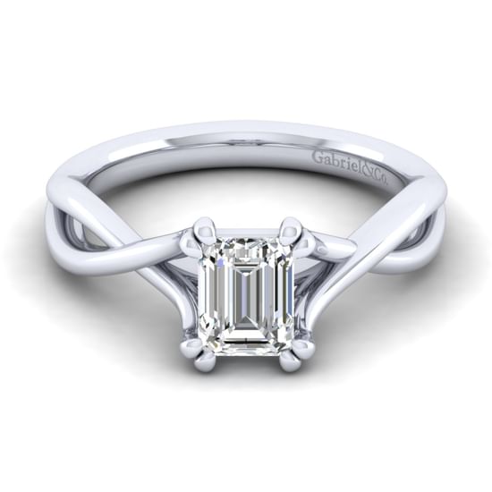 Gabriel - 14K White Gold Twisted Emerald Cut Diamond Engagement Ring