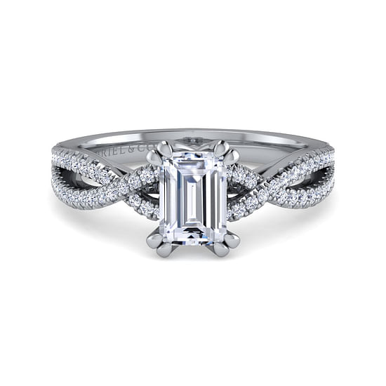 Gabriel - 14K White Gold Twisted Emerald Cut Diamond Engagement Ring