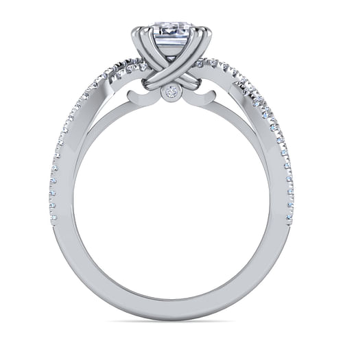 14K White Gold Twisted Emerald Cut Diamond Engagement Ring