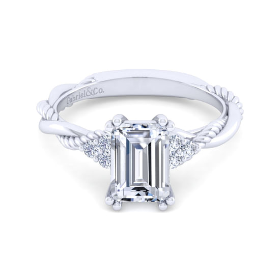 Gabriel - 14K White Gold Twisted Emerald Cut Diamond Engagement Ring