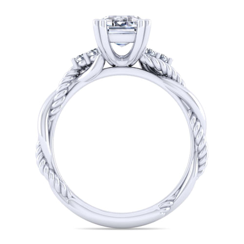 14K White Gold Twisted Emerald Cut Diamond Engagement Ring