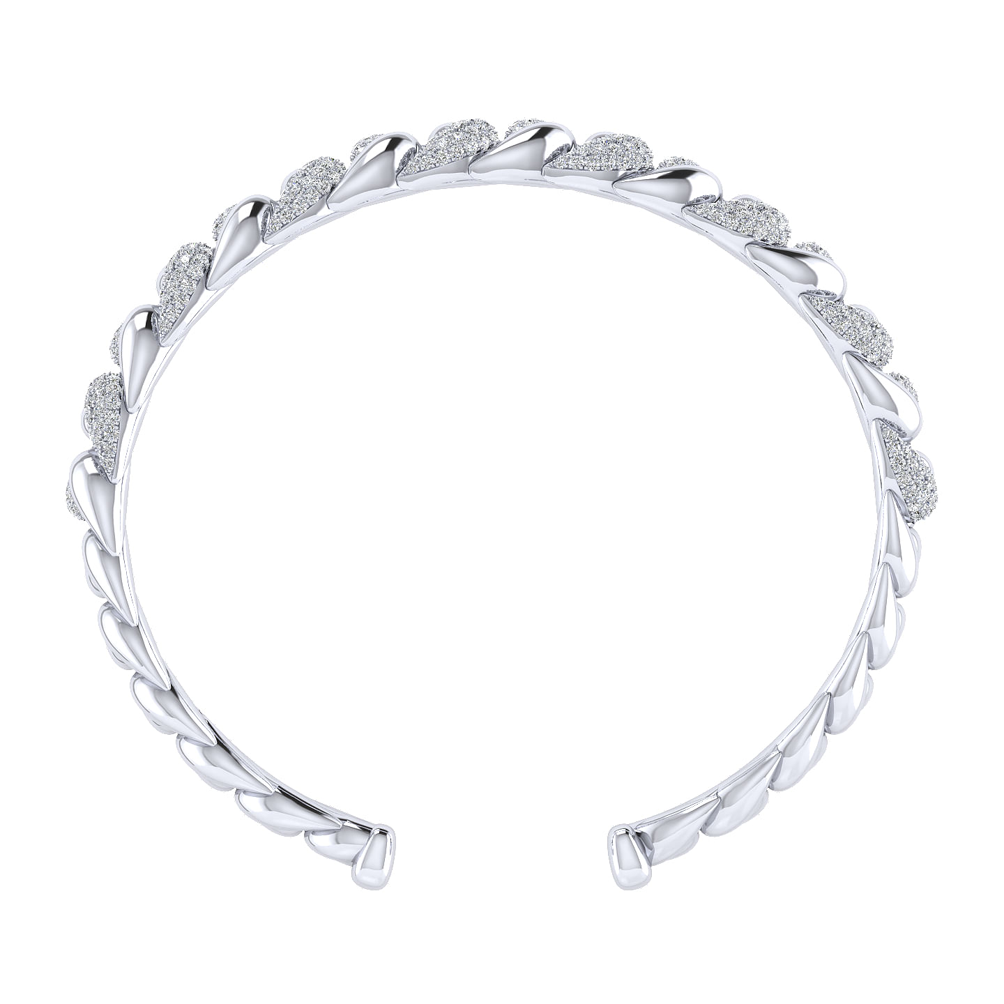 14K White Gold Twisted Link Diamond Pavé Cuff Bracelet