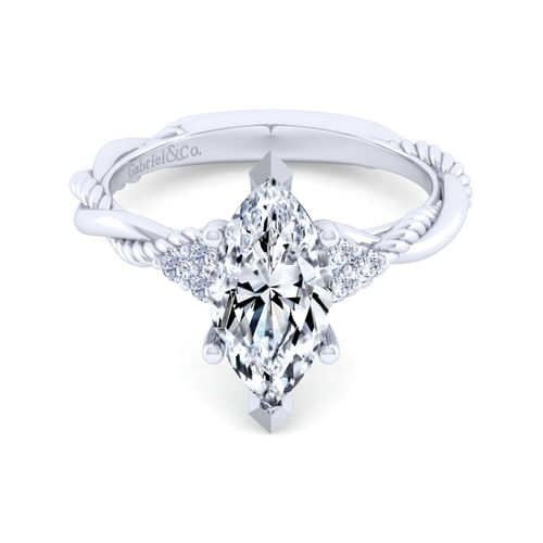 14K White Gold Twisted Marquise Diamond Engagement Ring