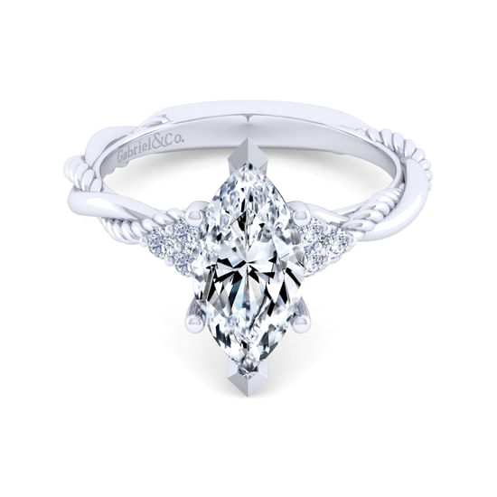 Gabriel - 14K White Gold Twisted Marquise Diamond Engagement Ring