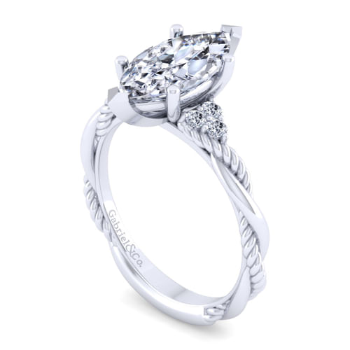 14K White Gold Twisted Marquise Diamond Engagement Ring