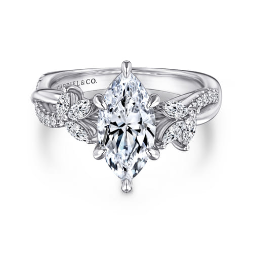 14K White Gold Twisted Marquise Shape Diamond Engagement Ring 14K White Gold Twisted Marquise Shape Diamond Engagement Ring