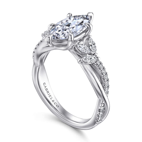 14K White Gold Twisted Marquise Shape Diamond Engagement Ring 14K White Gold Twisted Marquise Shape Diamond Engagement Ring