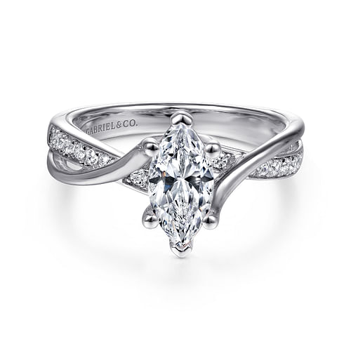 14K White Gold Twisted Marquise Shape Diamond Engagement Ring