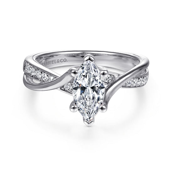 Gabriel - 14K White Gold Twisted Marquise Shape Diamond Engagement Ring